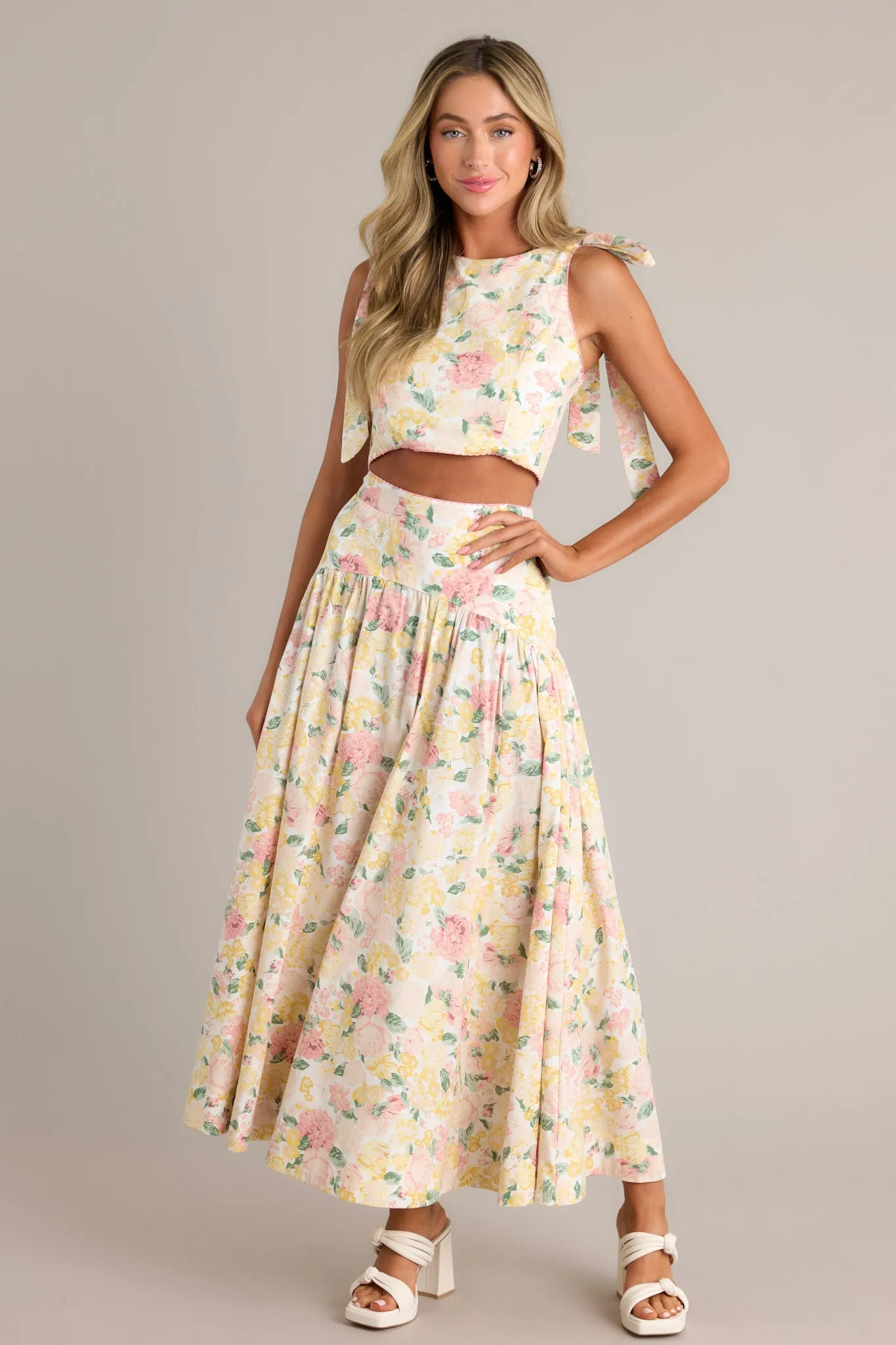 Petal Whispers Ivory Floral Maxi Skirt