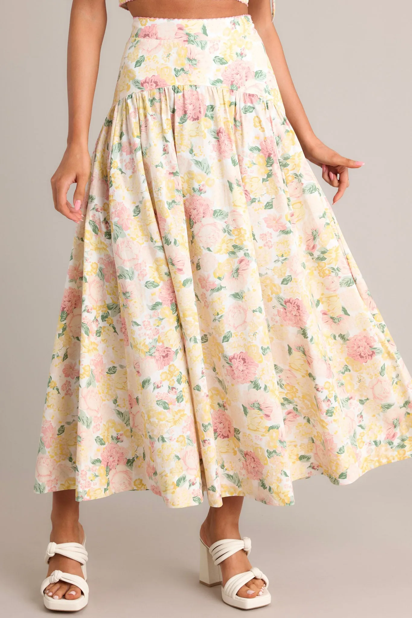 Petal Whispers Ivory Floral Maxi Skirt