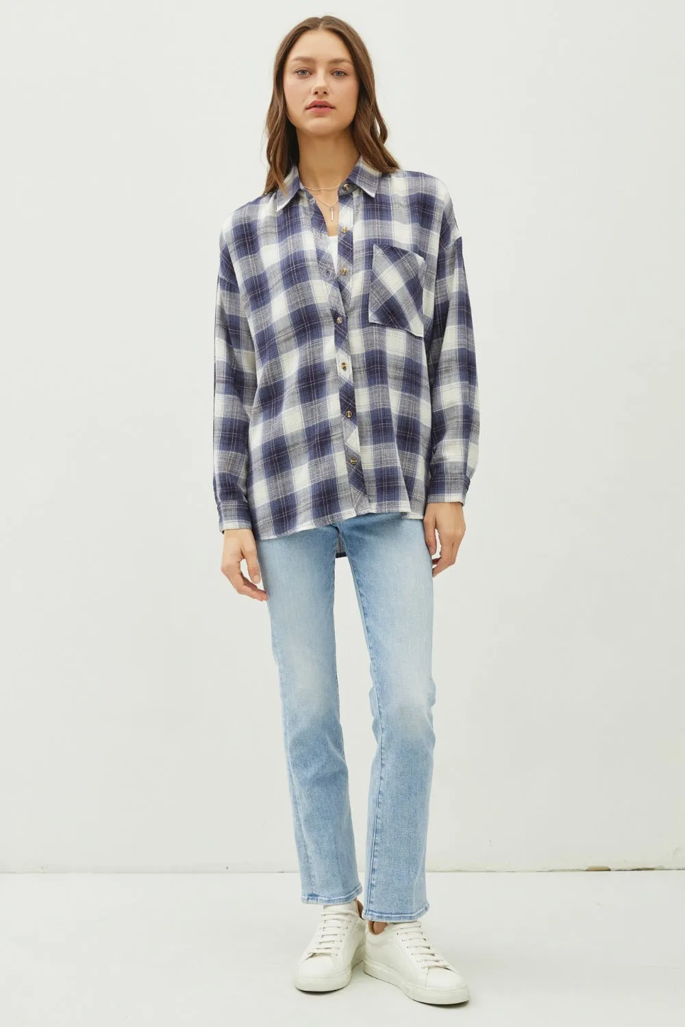 Plaid Flannel Button Down Shirt with Chest Pocket