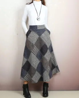 Plaid skirt, wool skirt, winter skirt women, flared skirt, boho skirt, elastic waist skirt, long skirt(Q2140)