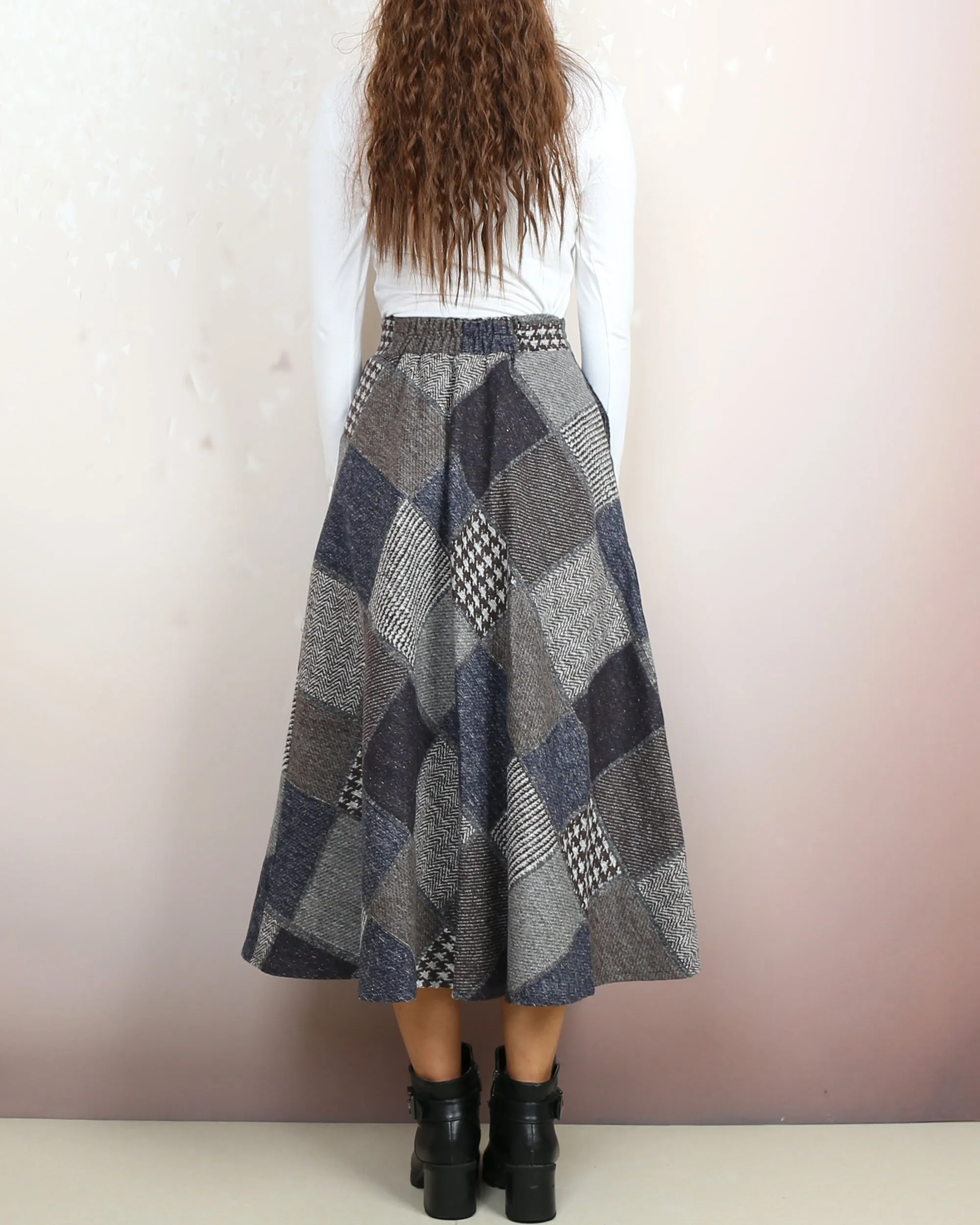 Plaid skirt, wool skirt, winter skirt women, flared skirt, boho skirt, elastic waist skirt, long skirt(Q2140)