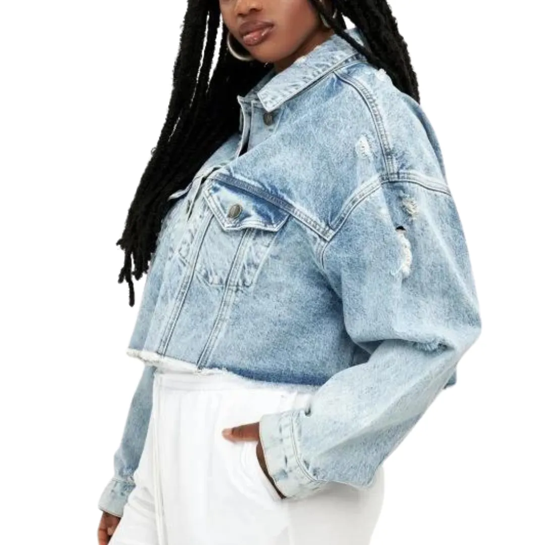 Plus Size - Denim Crop Jacket