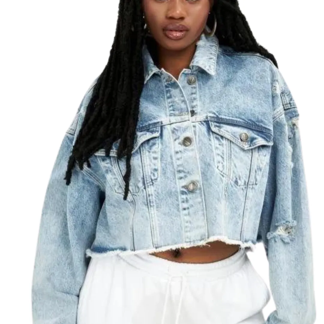 Plus Size - Denim Crop Jacket