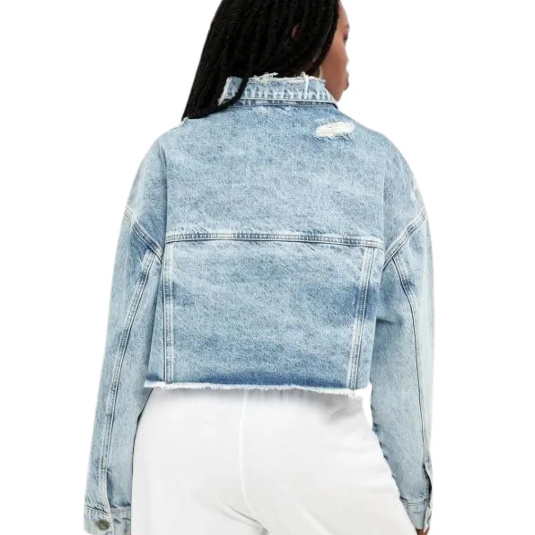 Plus Size - Denim Crop Jacket