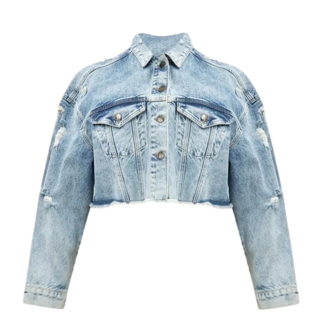 Plus Size - Denim Crop Jacket