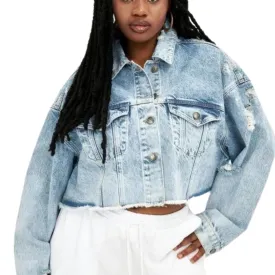 Plus Size - Denim Crop Jacket