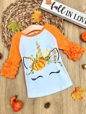 Pumpkin Unicorn Ruffle Raglan Top