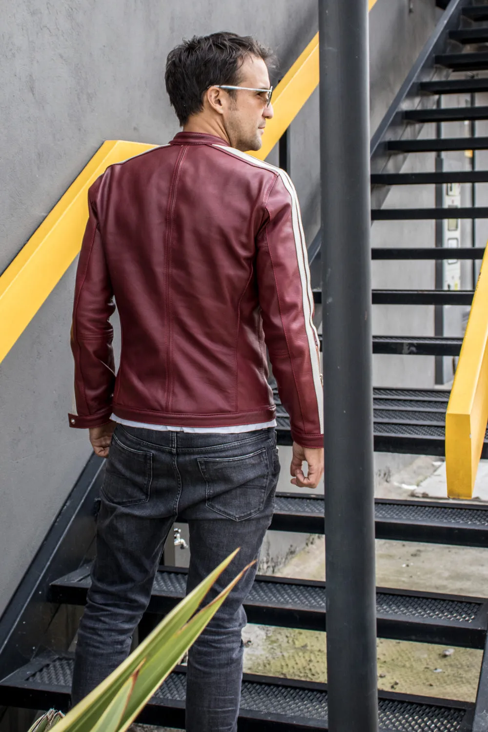 R80 EX Leather Jacket - Special Edition - Burgundy - Stripes