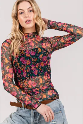 SAGE   FIG Floral Mesh Long Sleeve Top