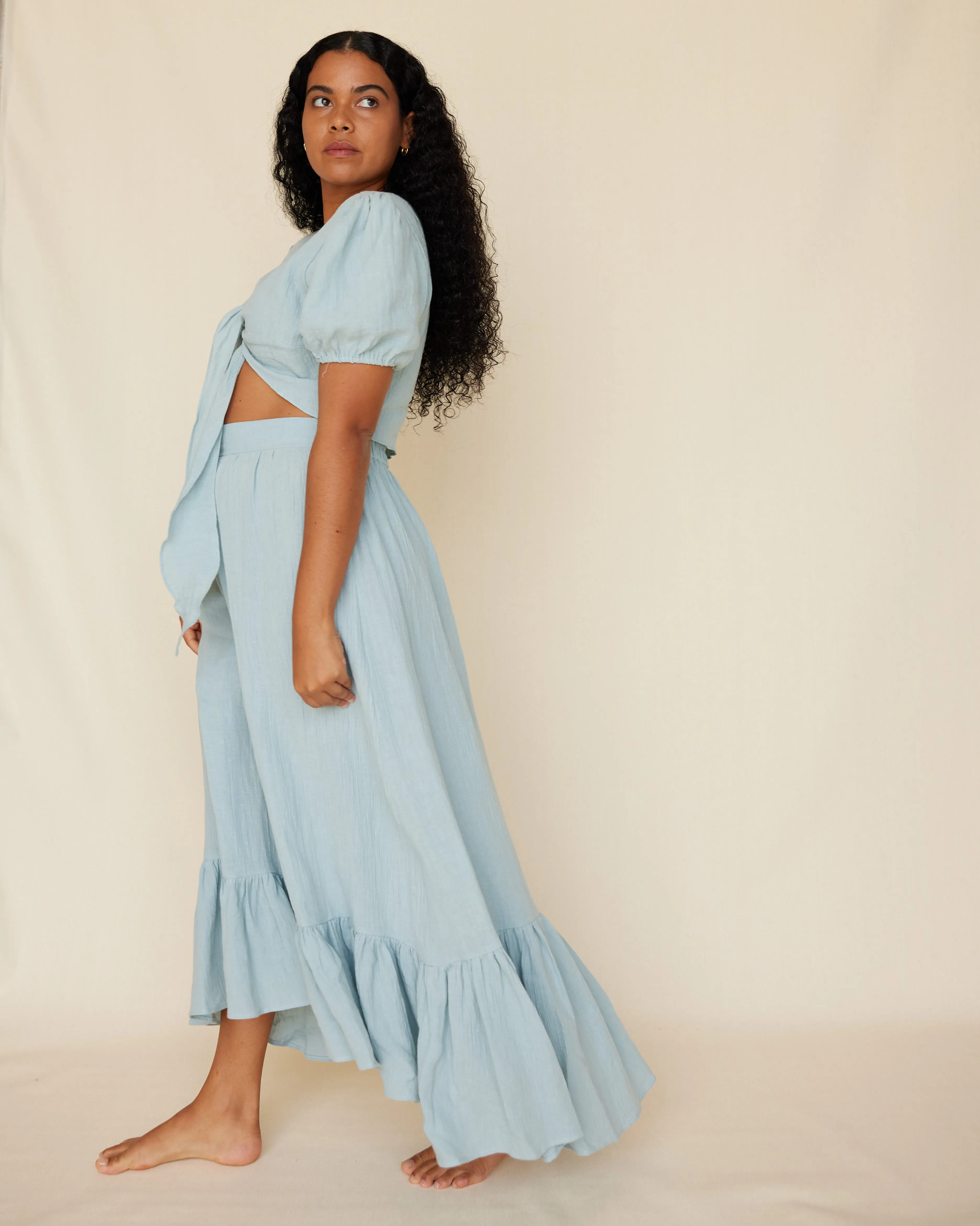 Saloma Linen Skirt - Duckegg Blue