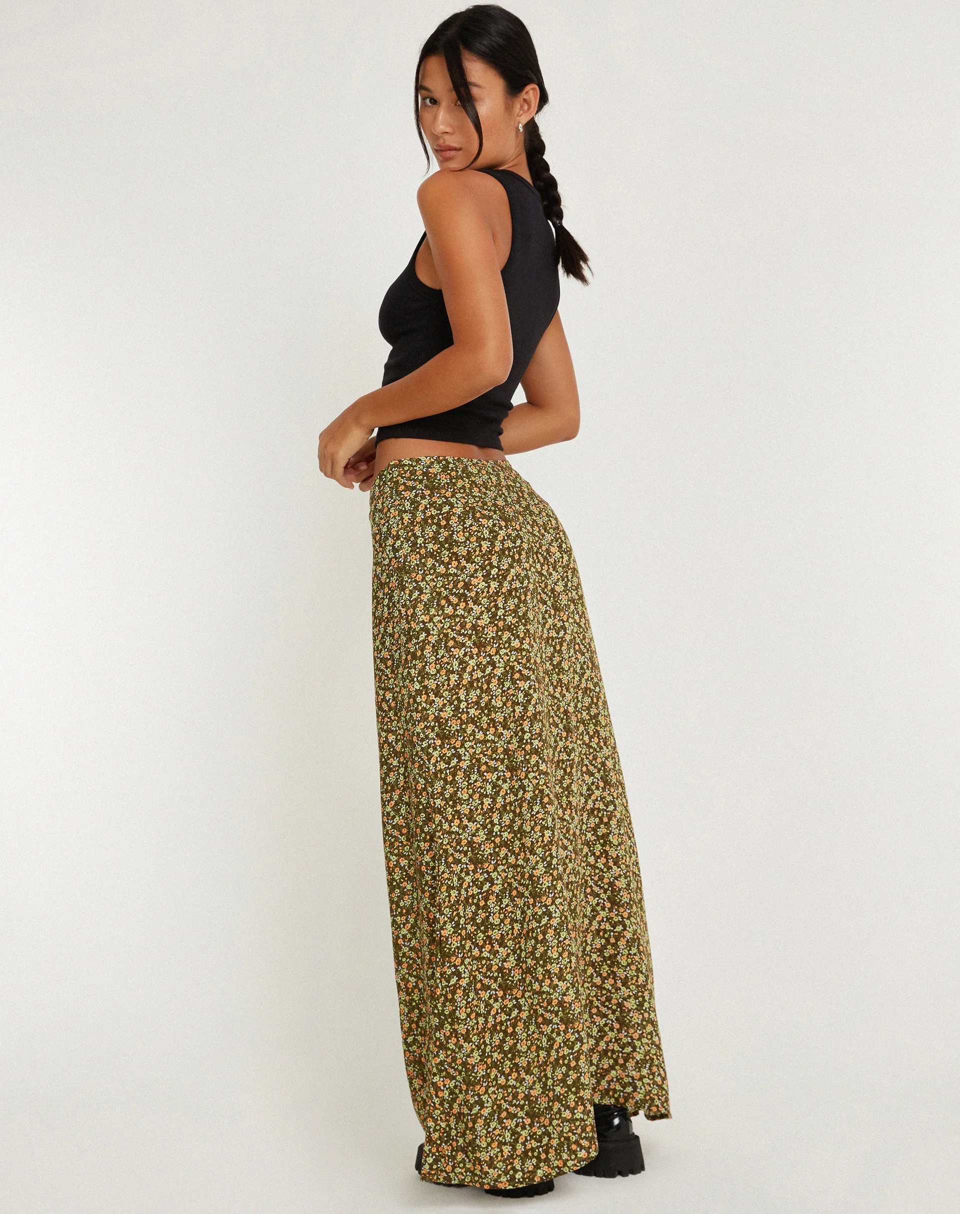 Sayan Maxi Skirt in Grungey Floral Khaki