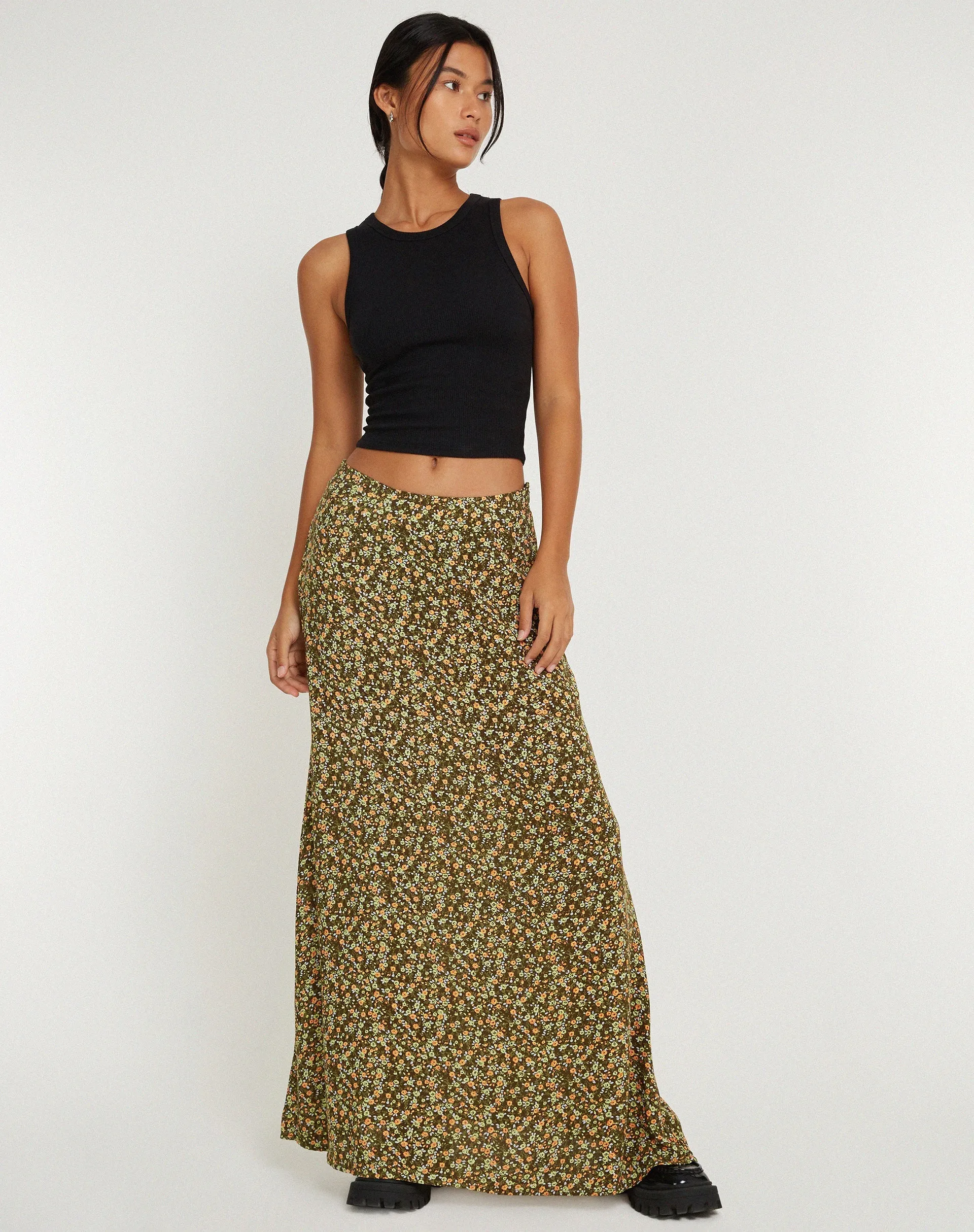 Sayan Maxi Skirt in Grungey Floral Khaki