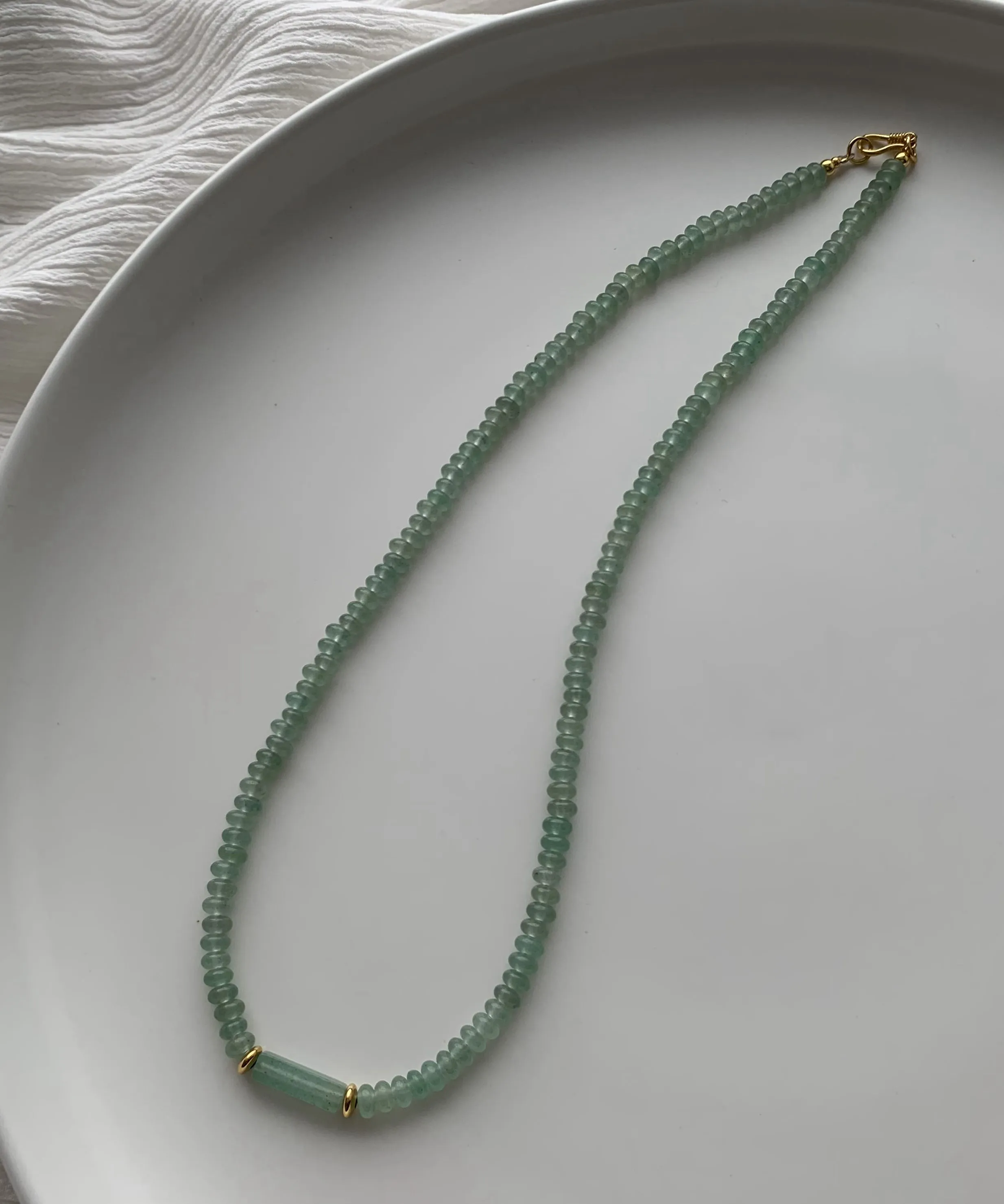 Simple Green Sterling Silver Overgild Jade Necklace