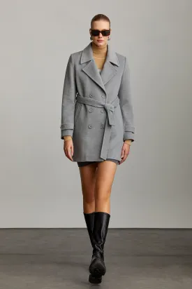 Slim Fit Daisy Notch Lapel Double-Breasted Belted Wool Coat