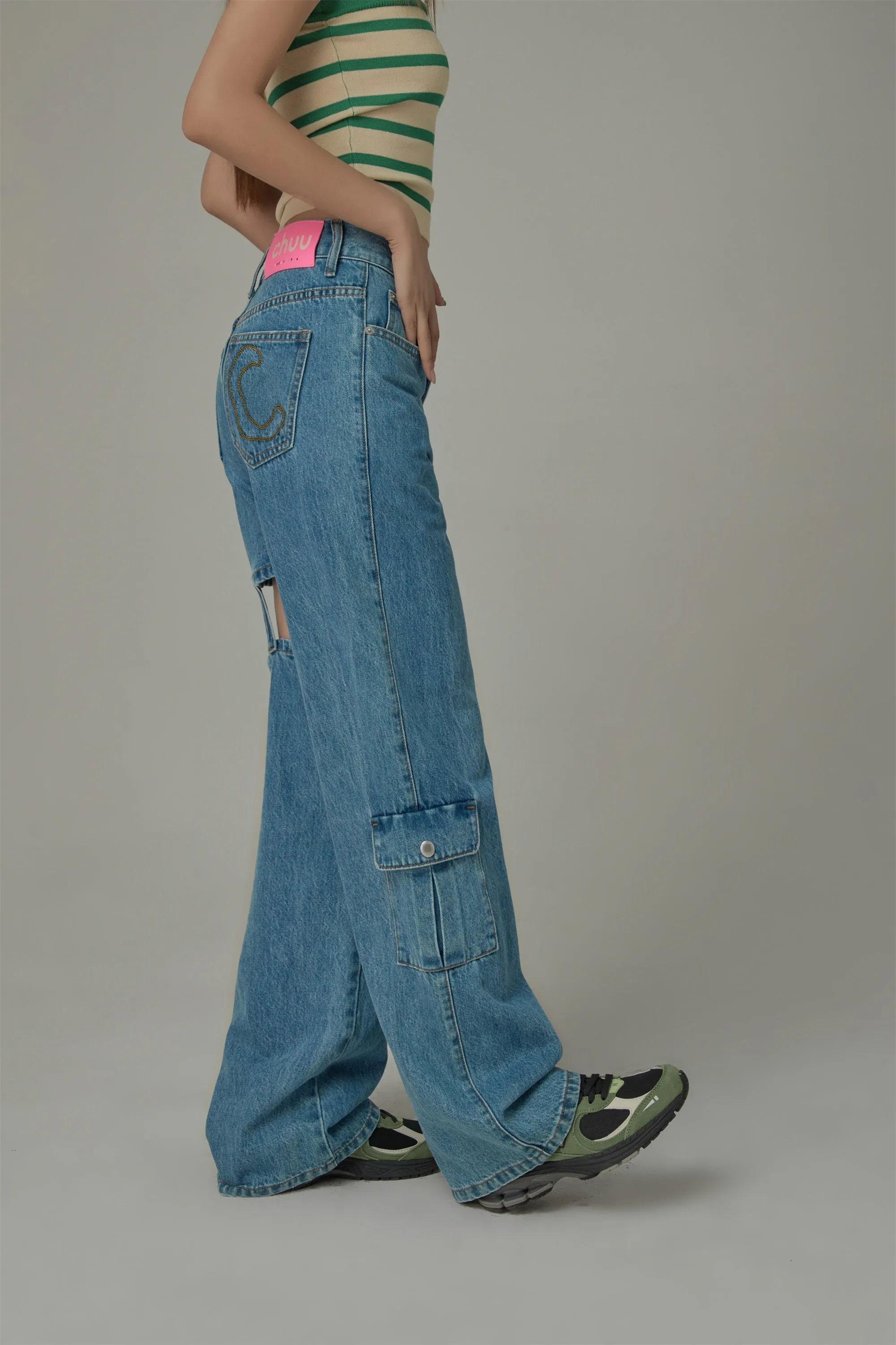 Straight High Waisted Leg Cutout Denim Jeans