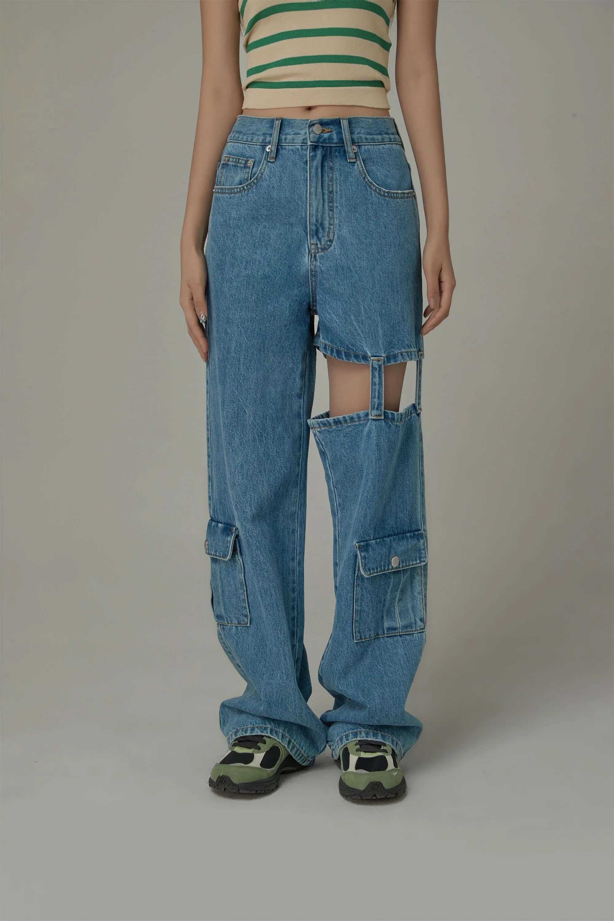 Straight High Waisted Leg Cutout Denim Jeans