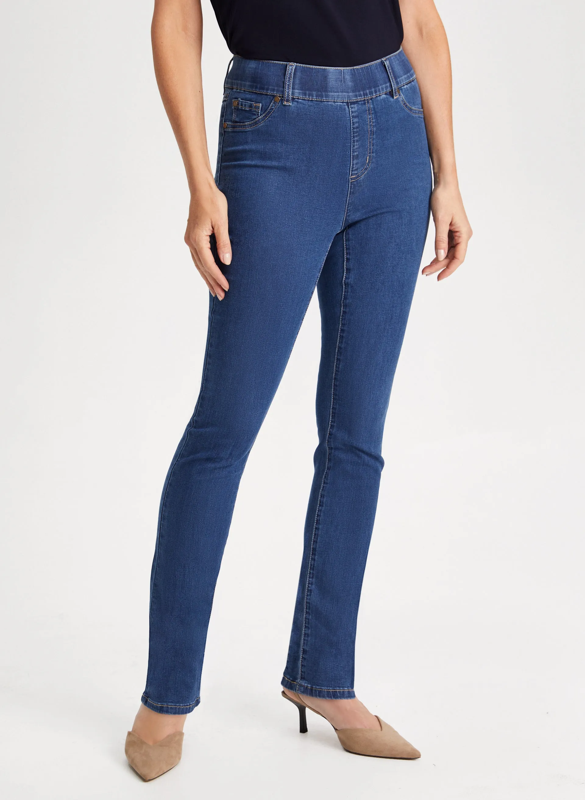 Straight Leg Pull-On Jeans