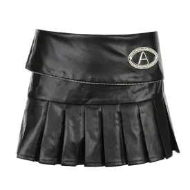 Streetwear Punk Style Black Pleated Skirt Women Fashion Zipper Metal Party PU Leather Skirt Mini Clubwear Goth Bottom