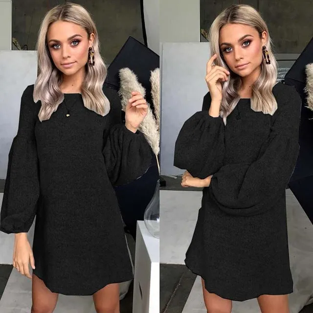 Stylish Leisure Women's O-neck Loose Knit Sweater Dress