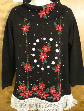 Tacky Corny Christmas Sweater Pullover with Poinsettias