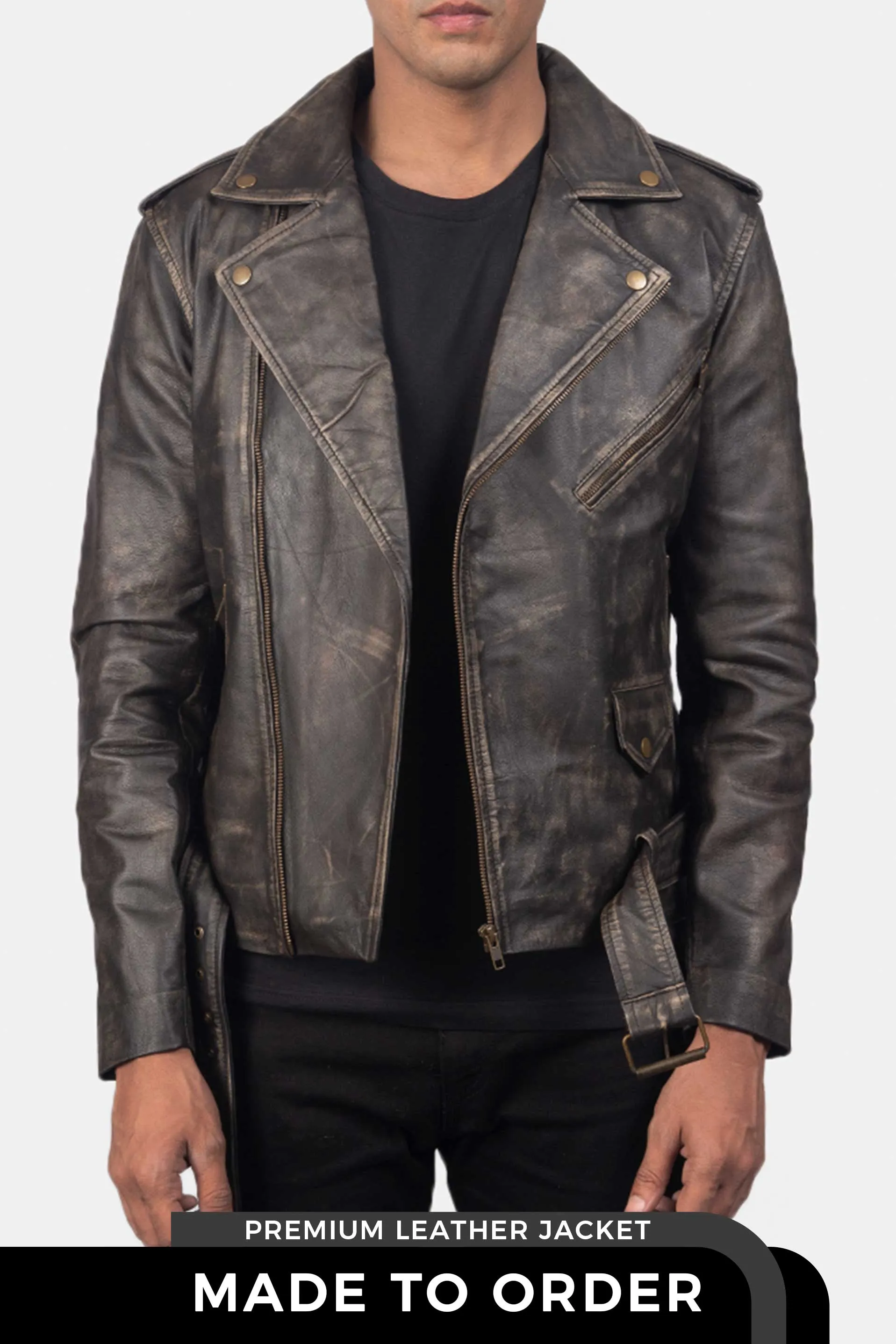 The Allaric Alley | Vintage Distressed Brown Leather Biker Jacket