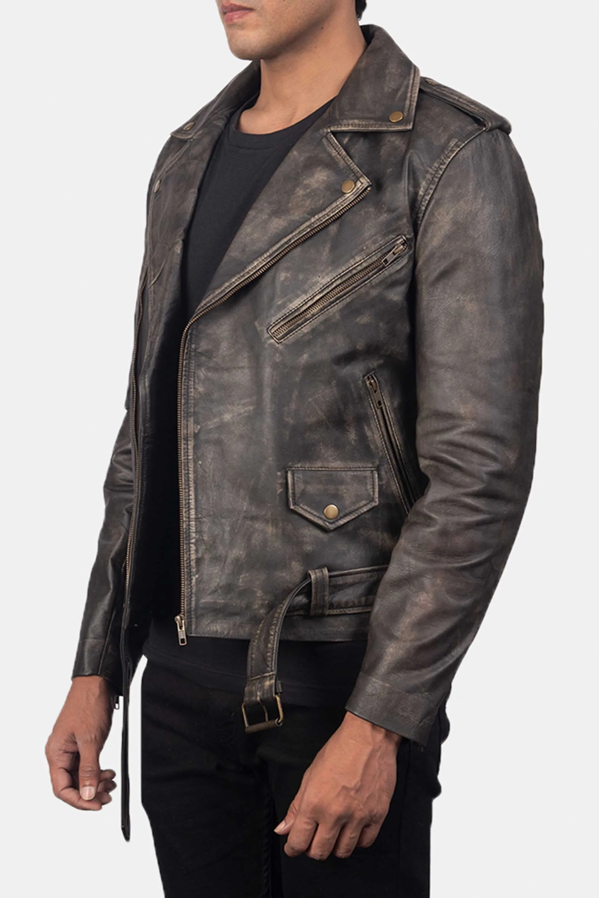 The Allaric Alley | Vintage Distressed Brown Leather Biker Jacket