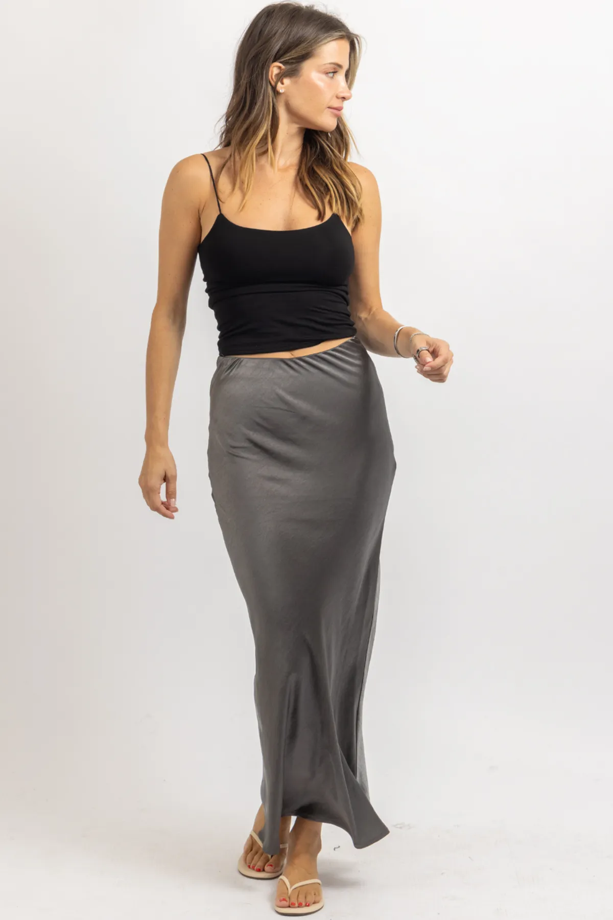 THE VALERIE CHARCOAL SATIN SKIRT