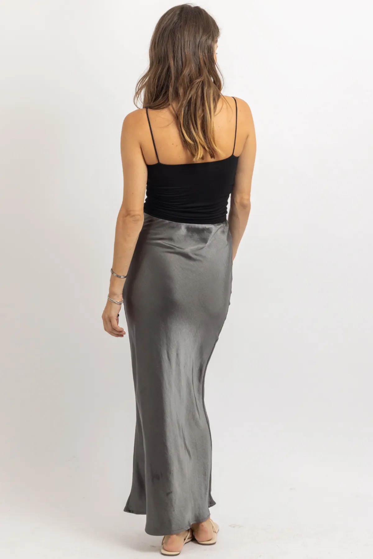 THE VALERIE CHARCOAL SATIN SKIRT