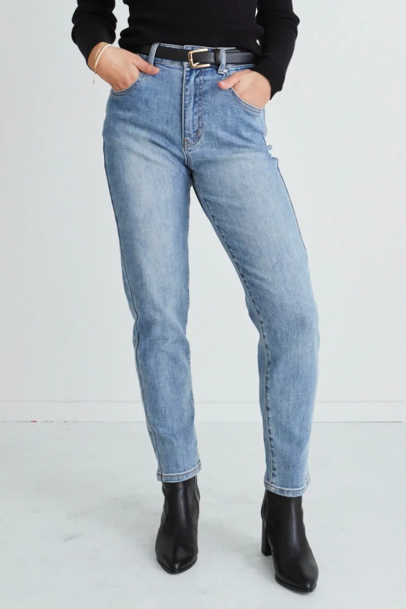 Tommy Mid Blue High Waist Straight Leg Jean