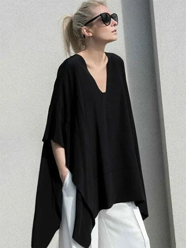 V-neck Split-joint Batwing Sleeves T-shirt