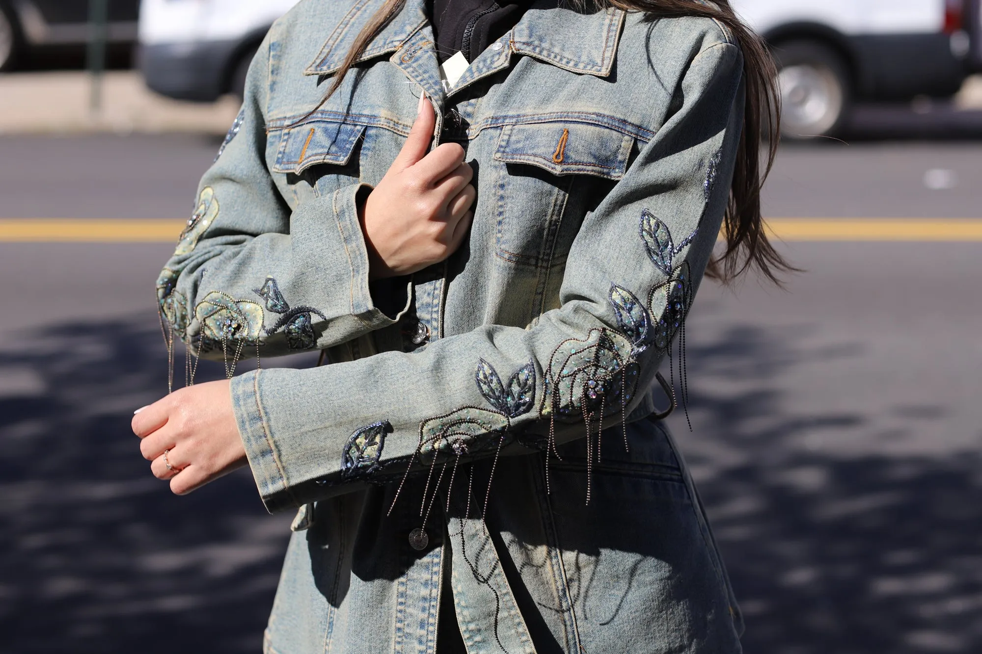 Vintage Denim Jacket with Details  - Natural