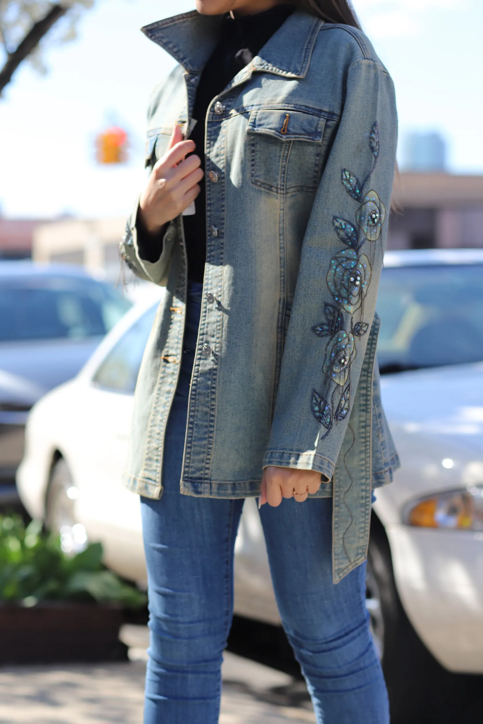 Vintage Denim Jacket with Details  - Natural