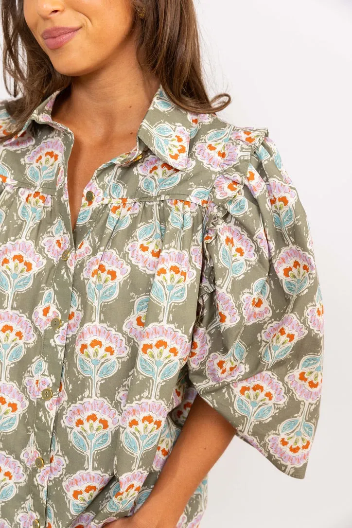 Vintage Paris Floral Button Up Top