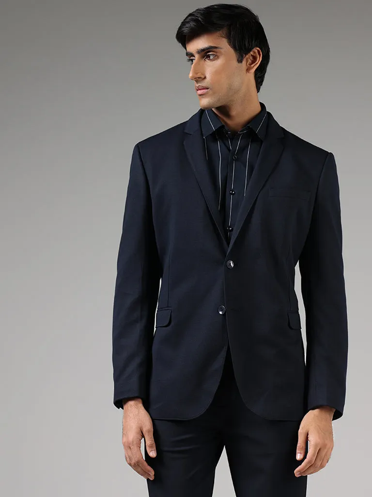 WES Formals Navy Slim-Fit Dobby Blazer