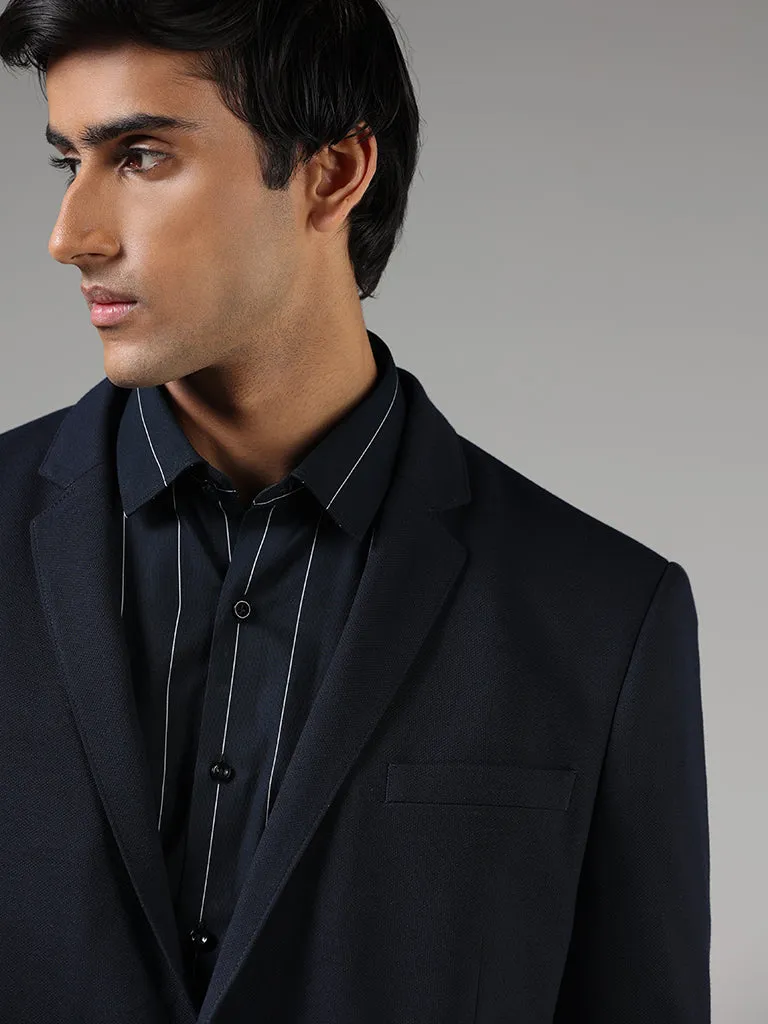 WES Formals Navy Slim-Fit Dobby Blazer