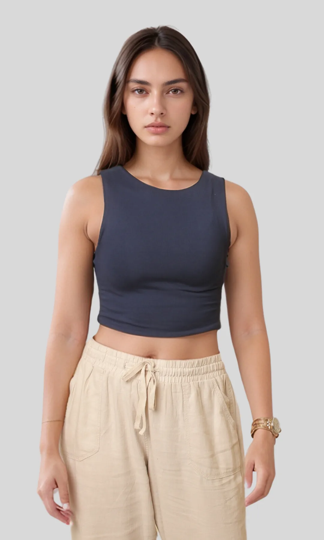 Women Crop Tank Top (Dark Blue)