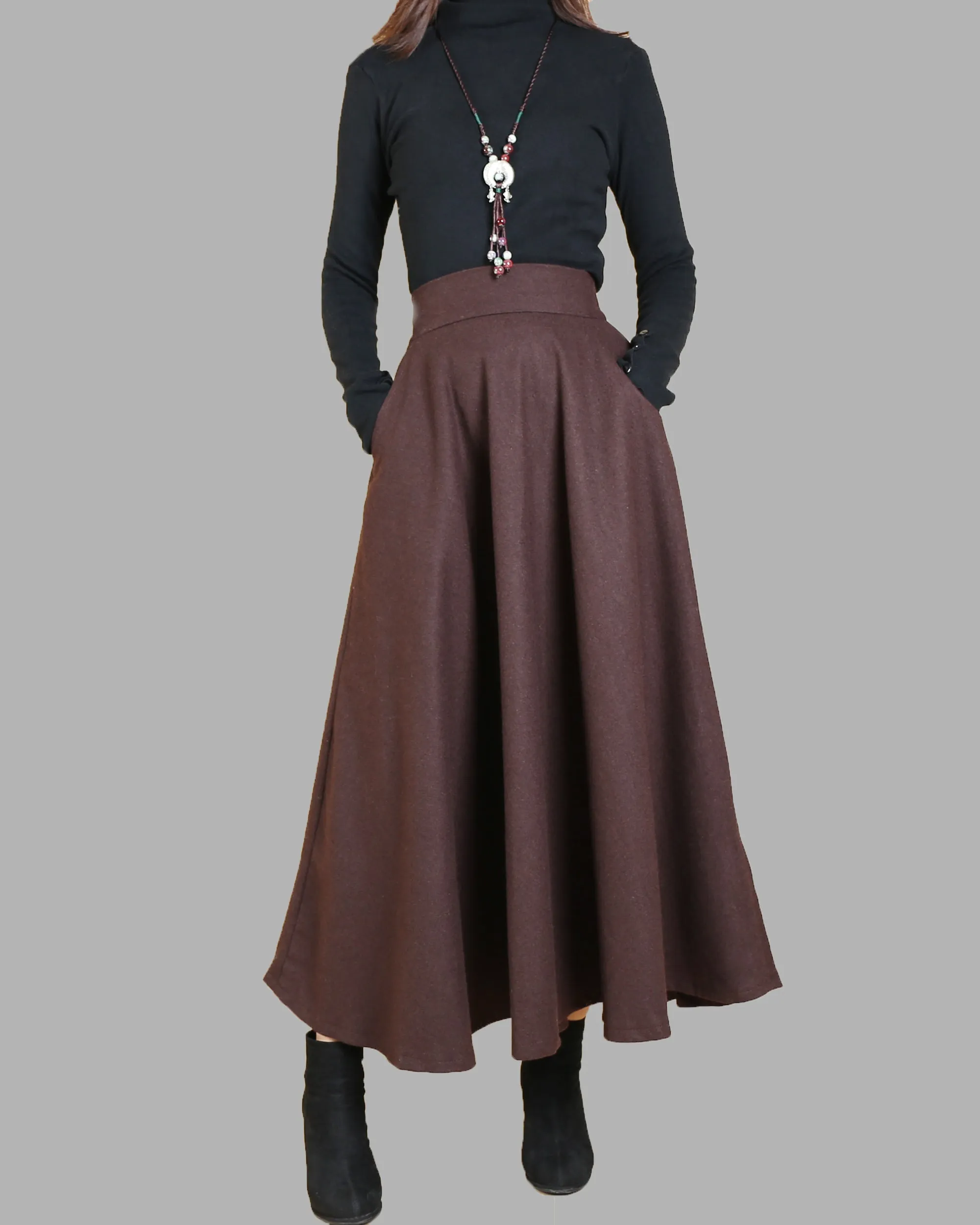 Women maxi skirt/wool skirt/flared skirt/winter skirt/ankle length skirt(Q1806)