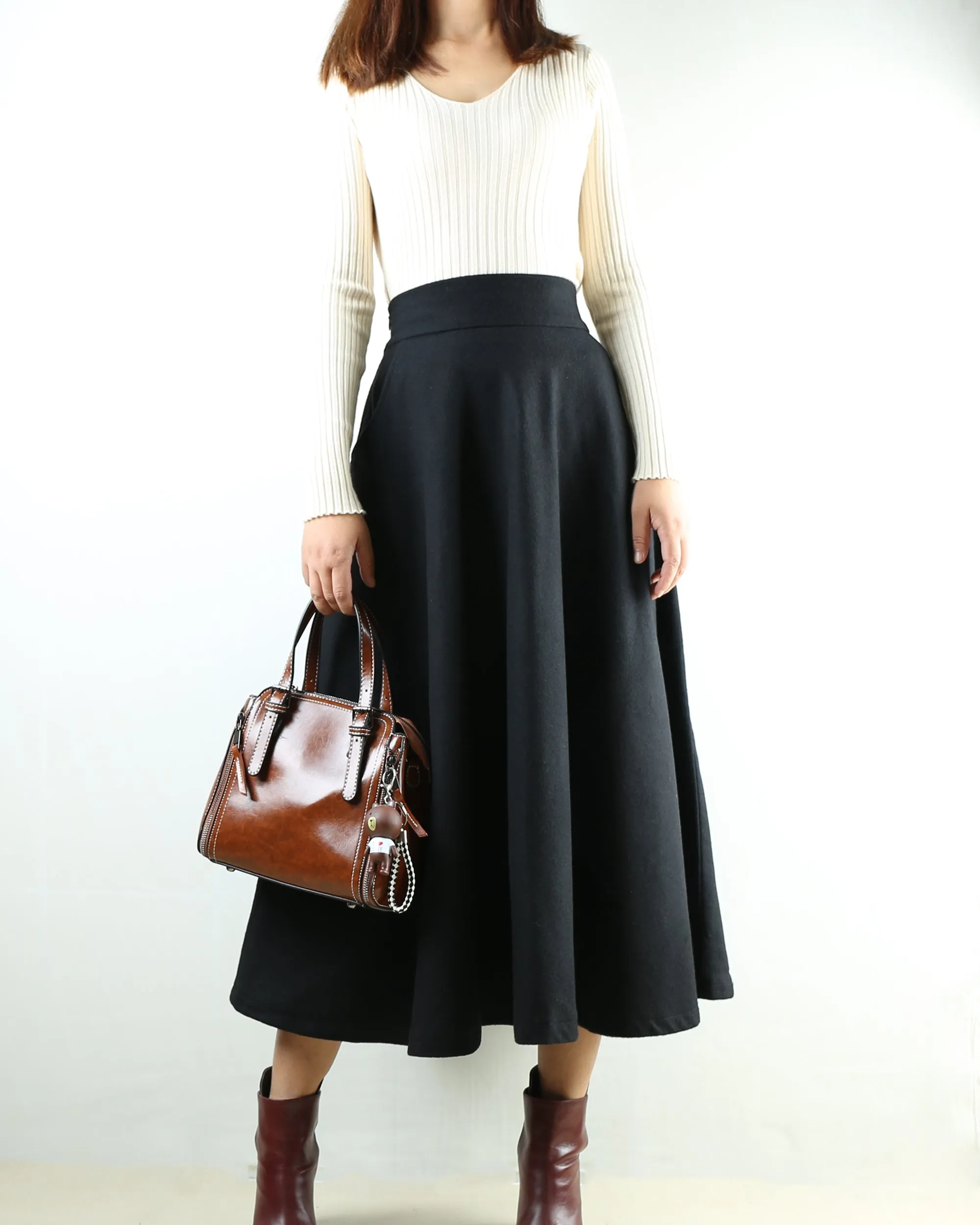 Women maxi skirt/wool skirt/flared skirt/winter skirt/ankle length skirt(Q1806)