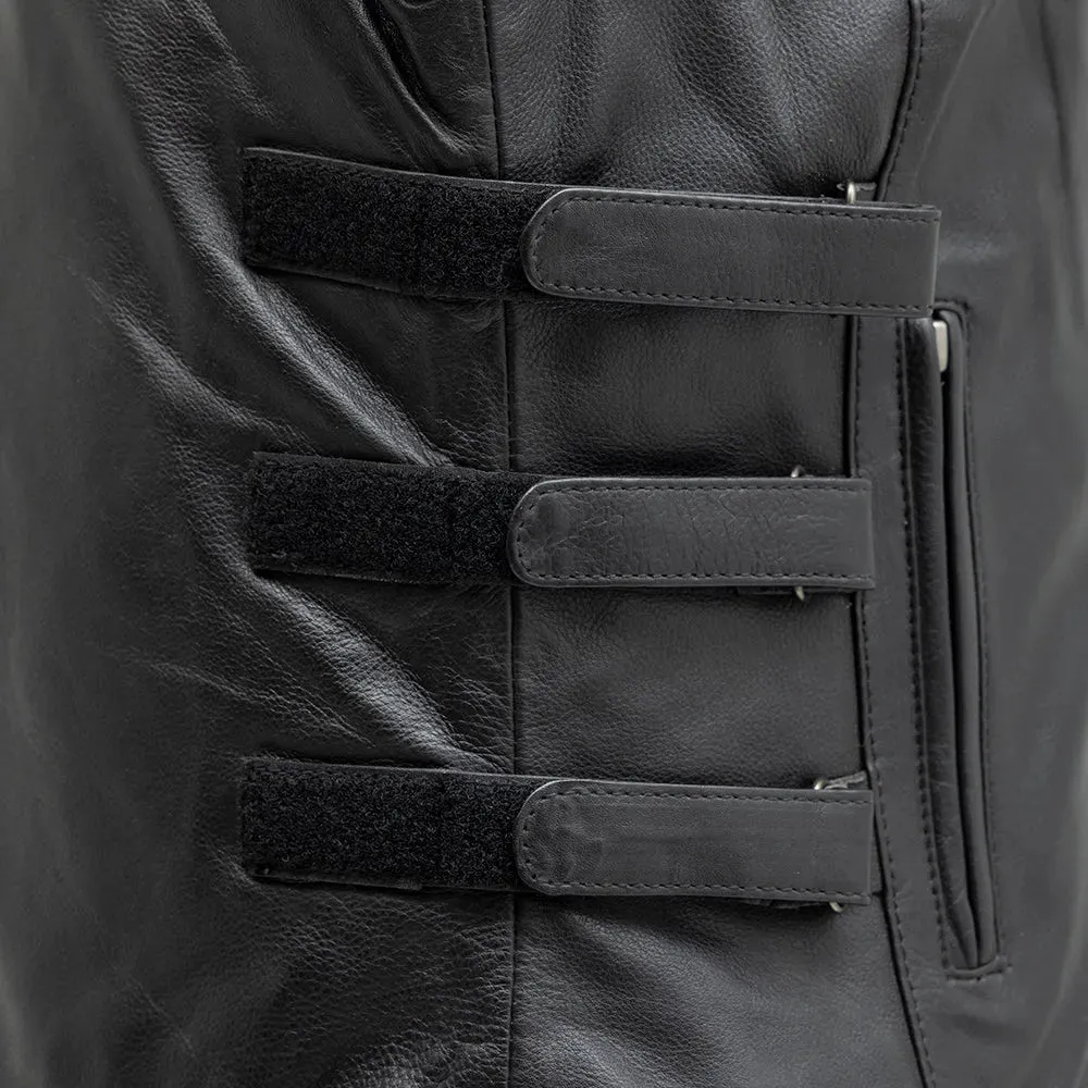 Womens Black Swat Style Leather Motorcycle Vest