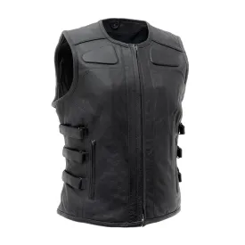 Womens Black Swat Style Leather Motorcycle Vest