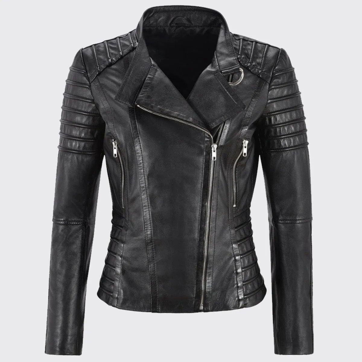 Women's Genuine Lambskin Leather Jacket Motorcycle Real Slim fit Biker Jacket