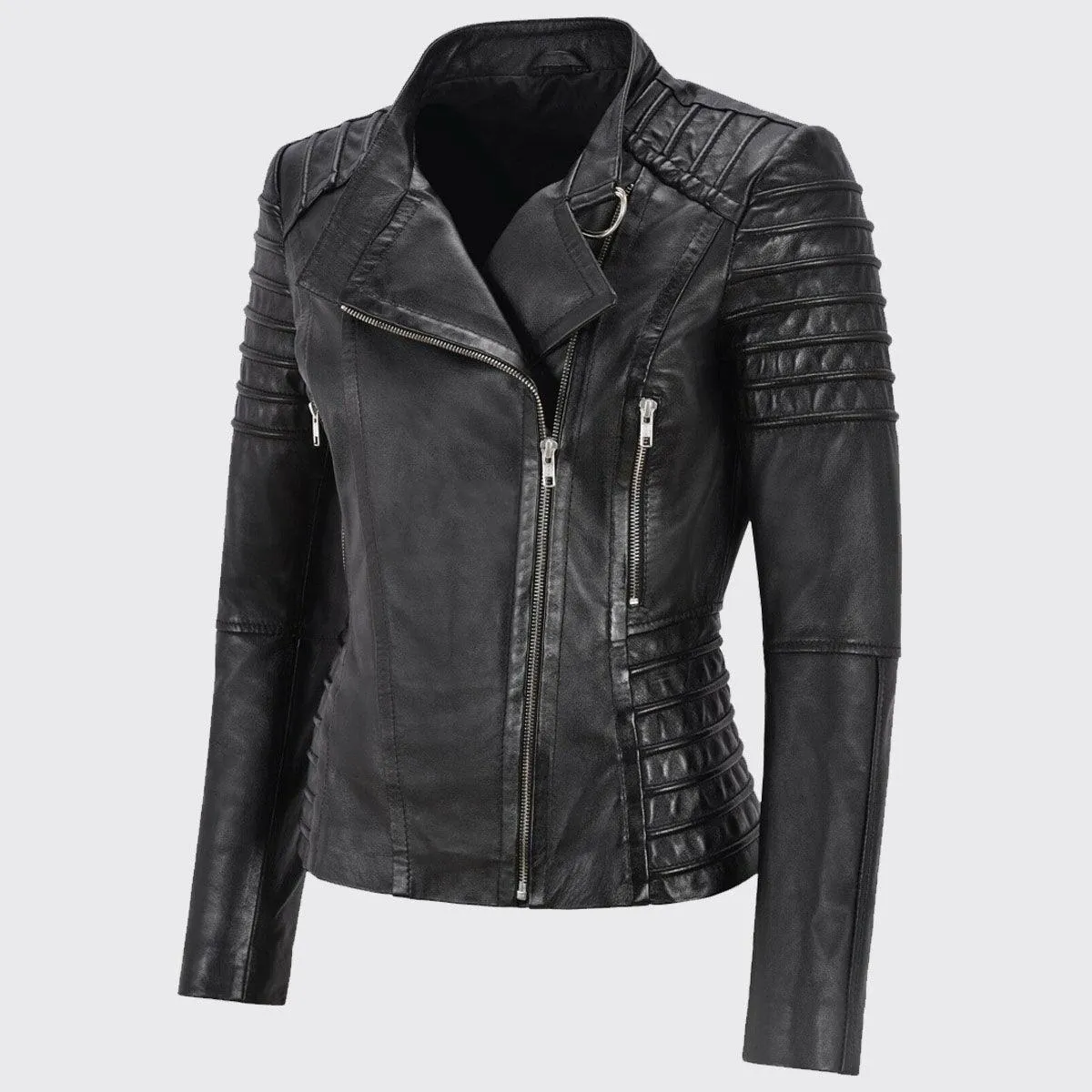 Women's Genuine Lambskin Leather Jacket Motorcycle Real Slim fit Biker Jacket