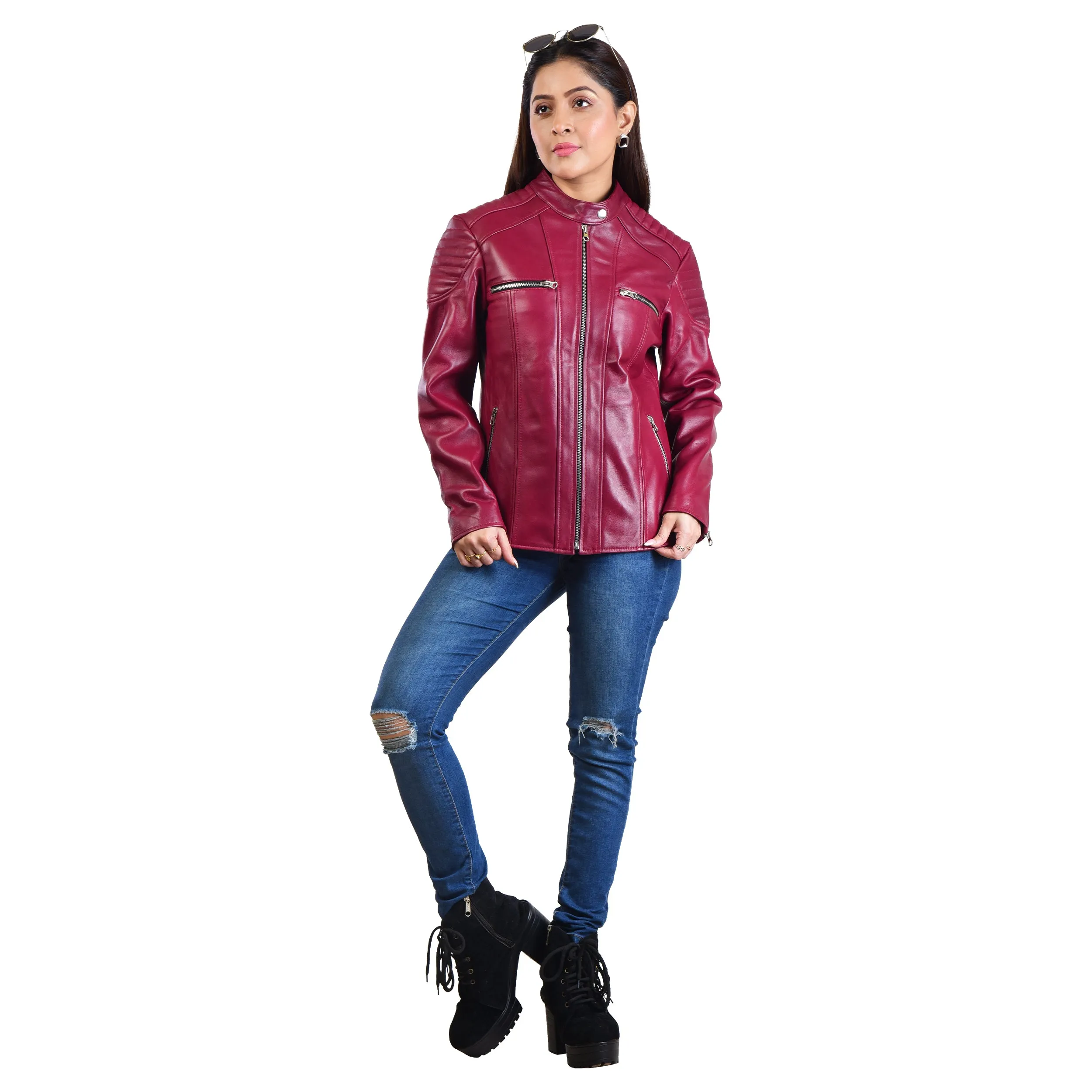 WOMENS LEATHER JACKET 410158(CHERRY)