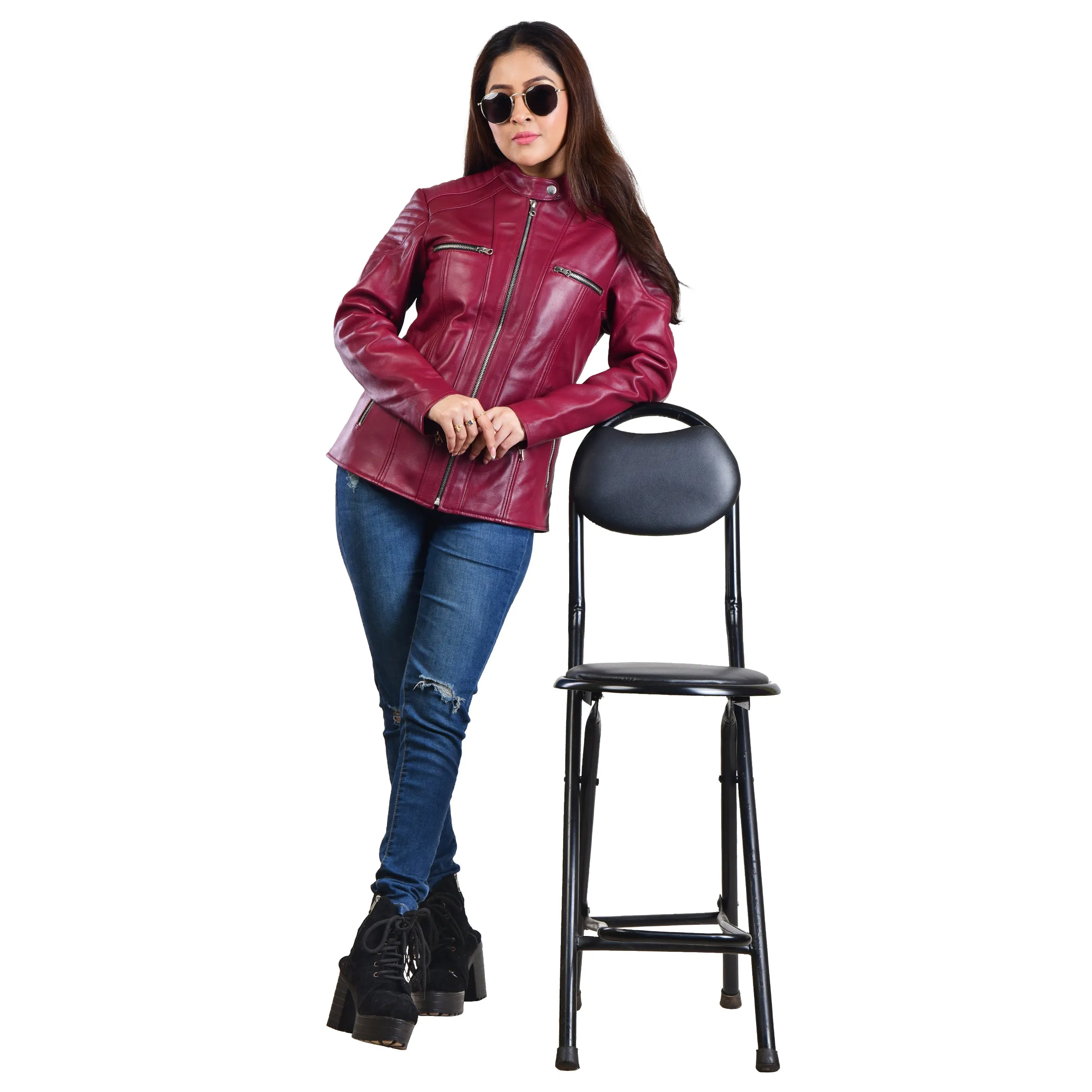 WOMENS LEATHER JACKET 410158(CHERRY)