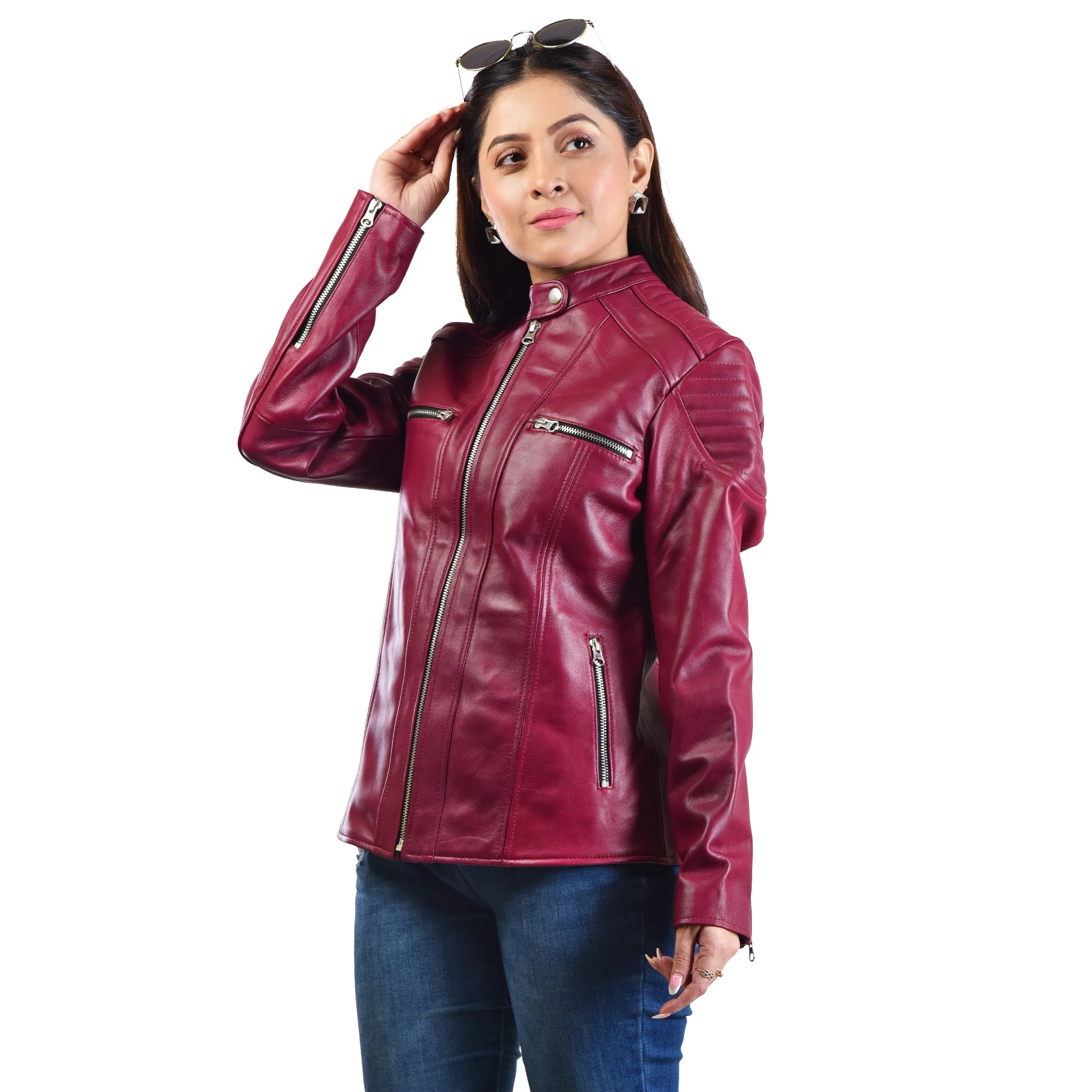 WOMENS LEATHER JACKET 410158(CHERRY)