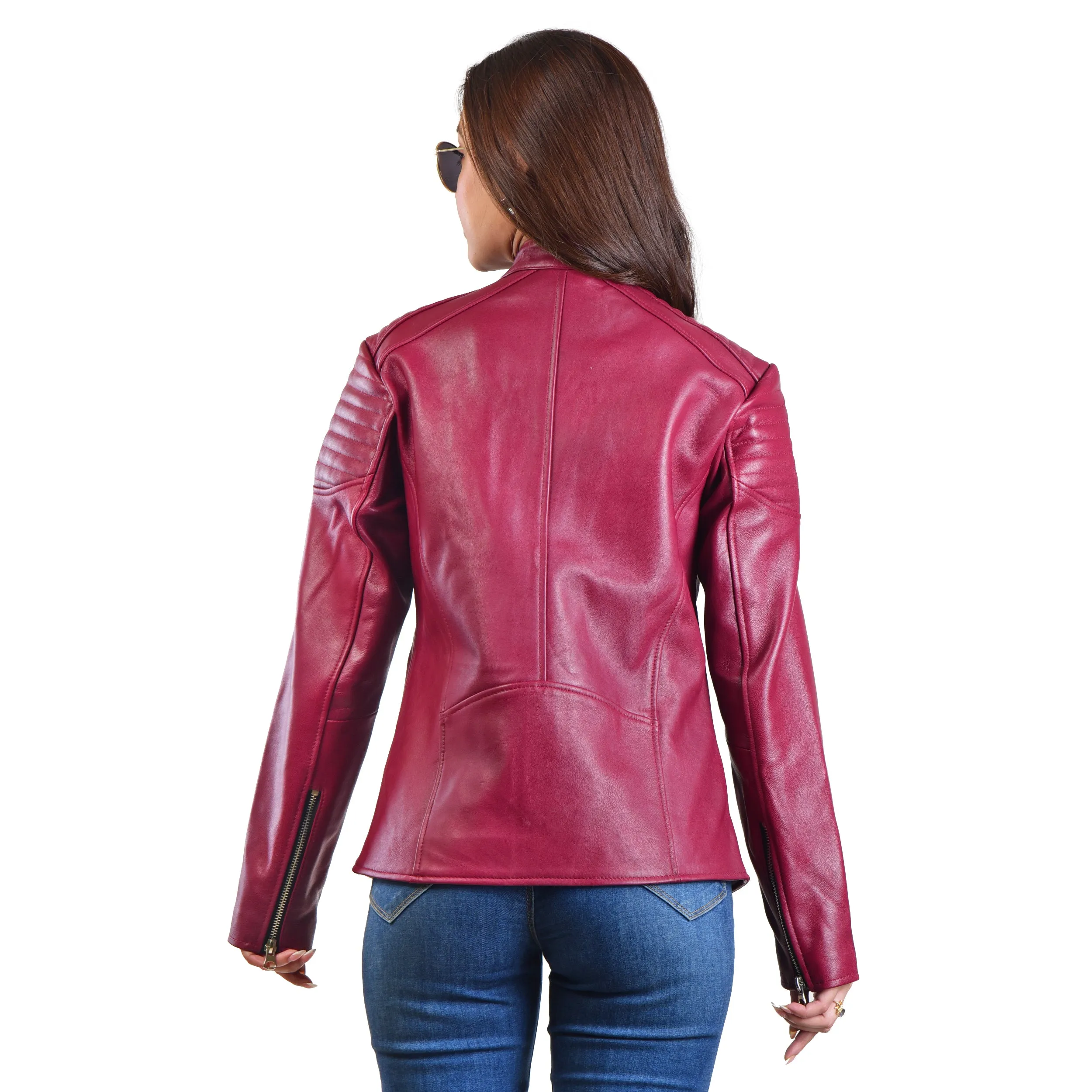 WOMENS LEATHER JACKET 410158(CHERRY)