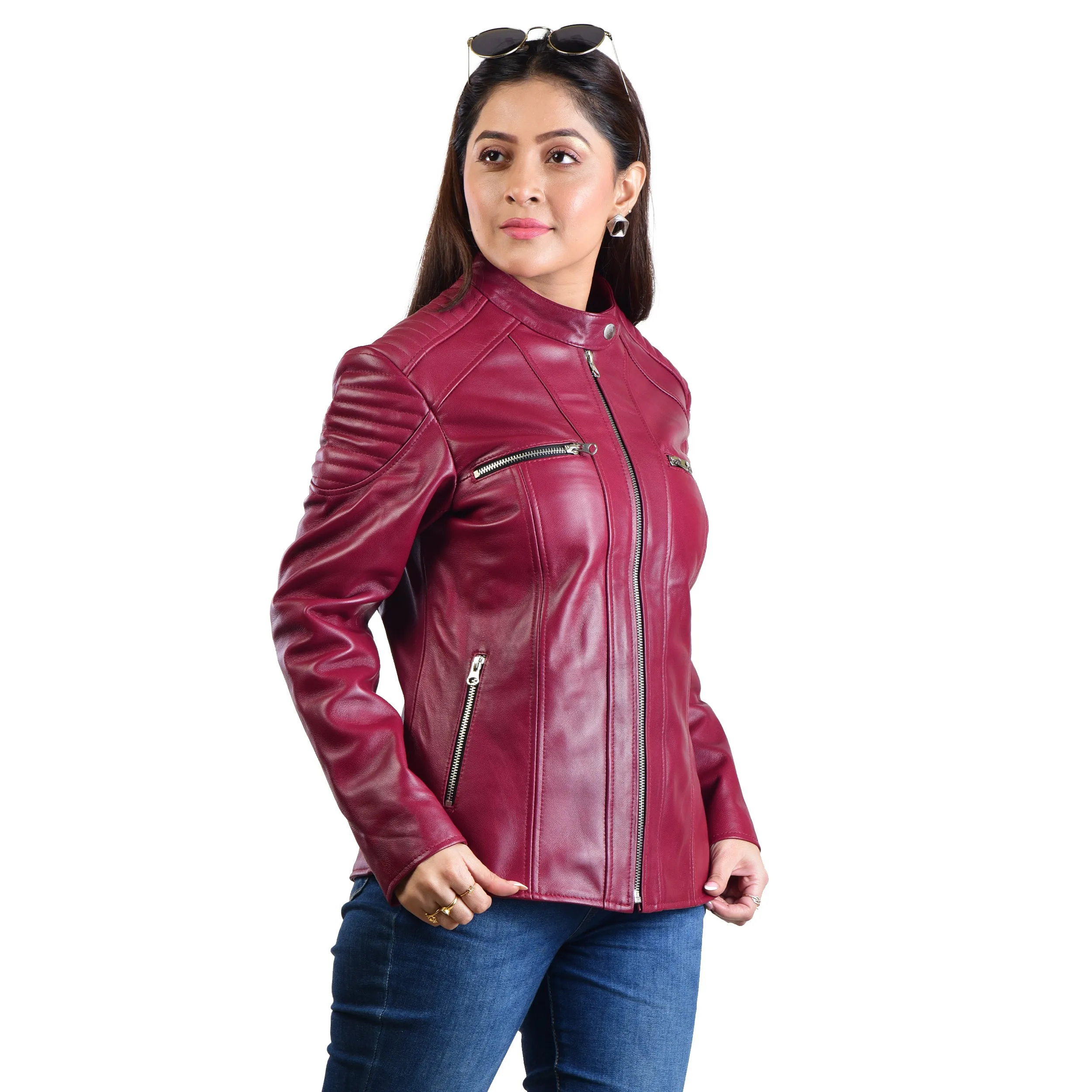 WOMENS LEATHER JACKET 410158(CHERRY)