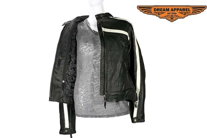 Womens Racing Leather Jacket With Off White Stripes