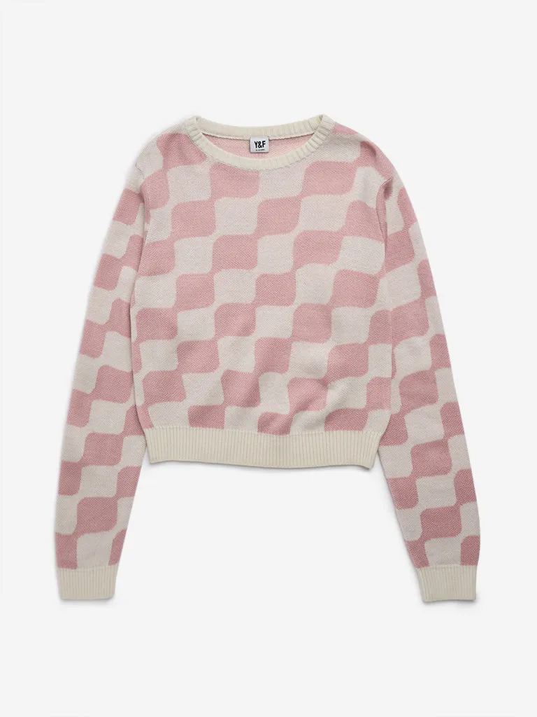 Y&F Kids Pink Block Pattern Sweater