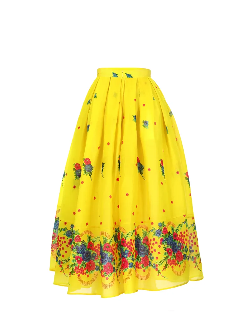 Yellow Long pleated Skirt